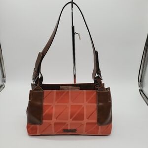 Nine & Co. Orange Geometric Print Shoulder Bag Leather Trim
